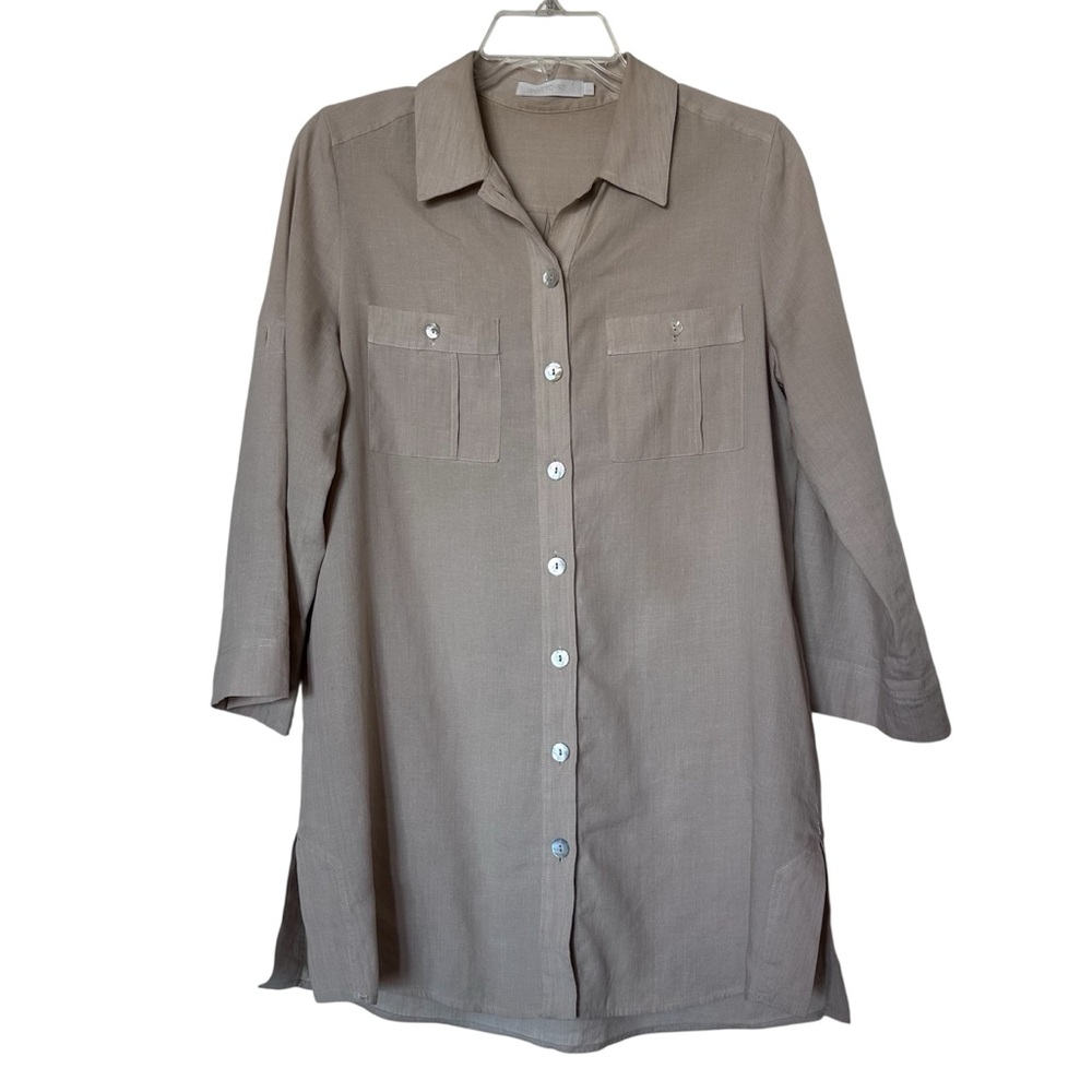 Anne Fontaine Aimane Beige Tan Linen Shirt Top Lagenlook Layers